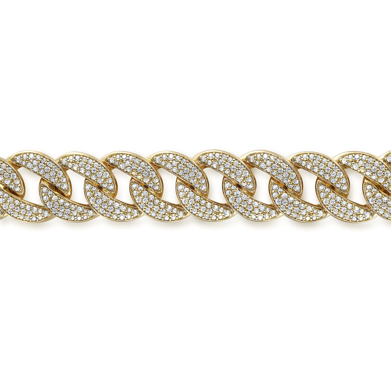 14K Yellow Gold 14mm Hollow Cuban Link Diamond Tennis Bracelet