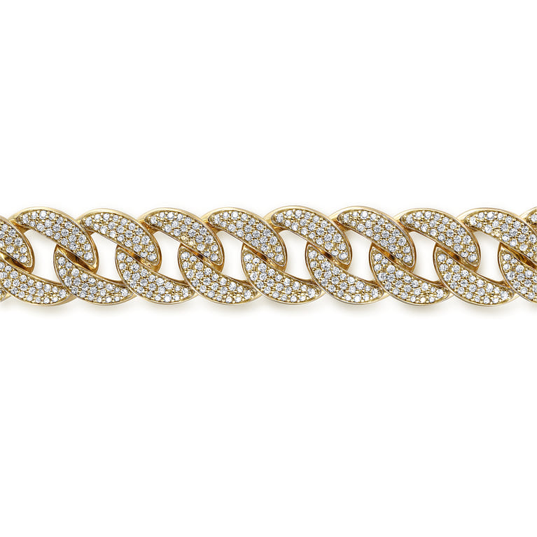 14K Yellow Gold 14mm Hollow Cuban Link Diamond Tennis Bracelet - 6 ct - Shot 2
