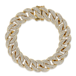 14K Yellow Gold 14mm Hollow Cuban Link Diamond Tennis Bracelet