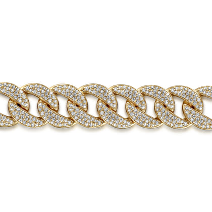14K Yellow Gold 14mm Hollow Cuban Link Diamond Tennis Bracelet