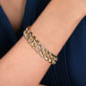 14K Yellow Gold 14mm Hollow Cuban Link Tennis Bracelet with Pave Diamond Stations - 1.5 ct