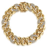 14K Yellow Gold 14mm Hollow Cuban Link Tennis Bracelet with Pave Diamond Stations - 1.8 ct