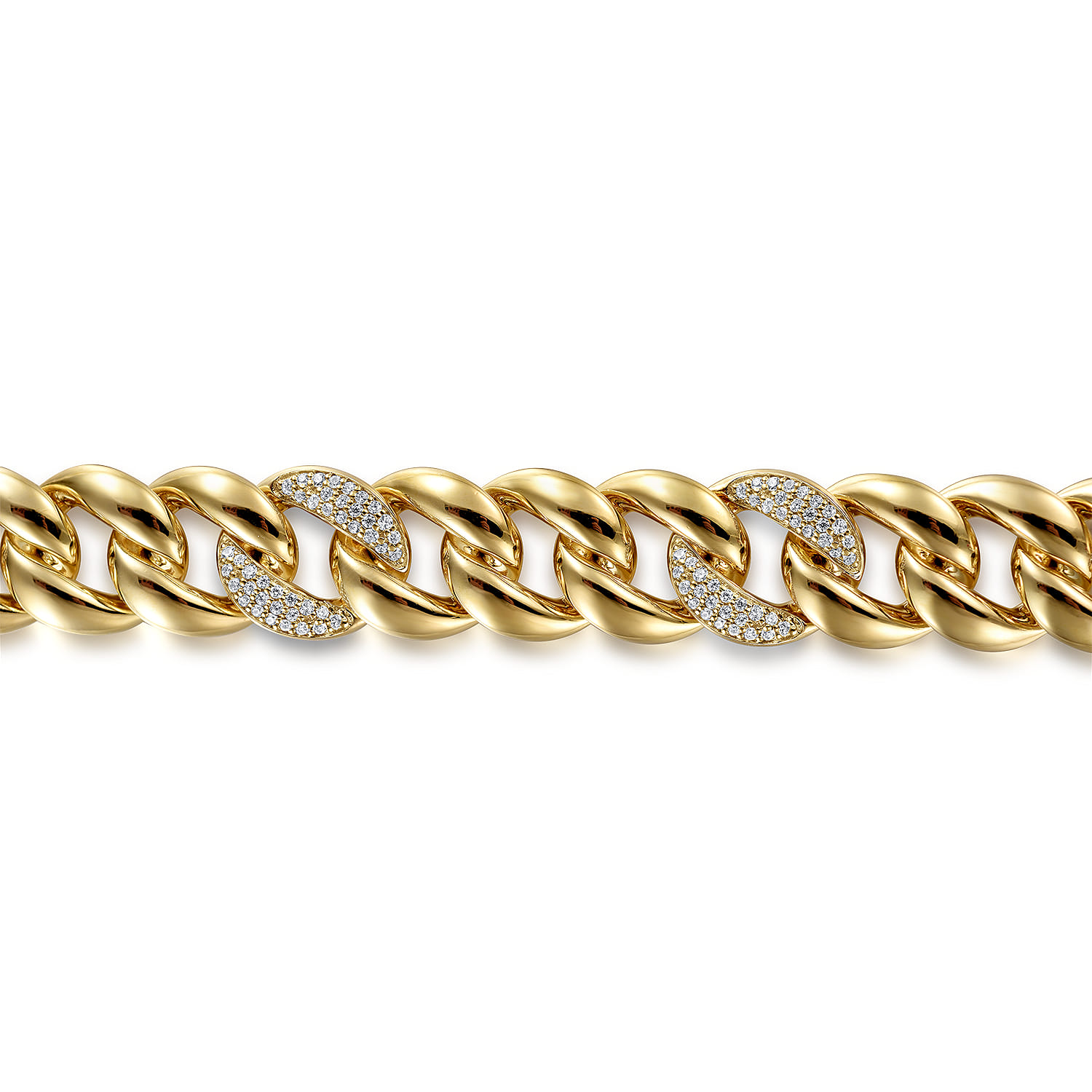 14K Yellow Gold 14mm Hollow Cuban Link Tennis Bracelet with Pave Diamond Stations - 1.8 ct - Shot 2