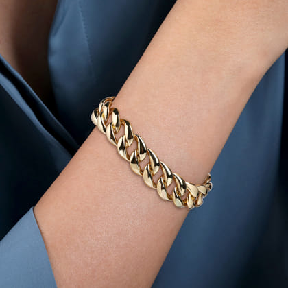 14K Yellow Gold 14mm Hollow Cuban Link Tennis Bracelet