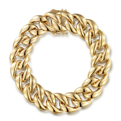 14K Yellow Gold 14mm Hollow Cuban Link Tennis Bracelet