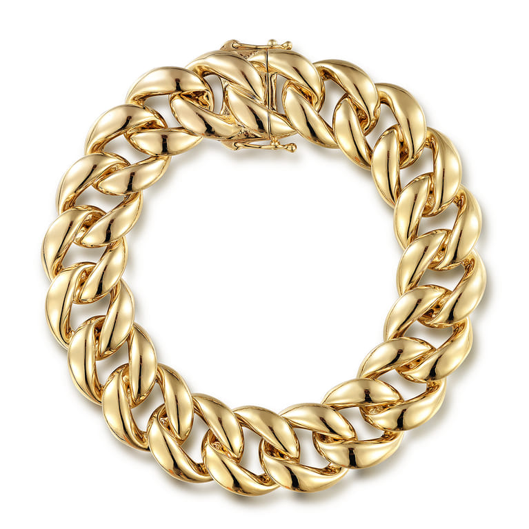 14K Yellow Gold 14mm Hollow Cuban Link Tennis Bracelet - Shot 1