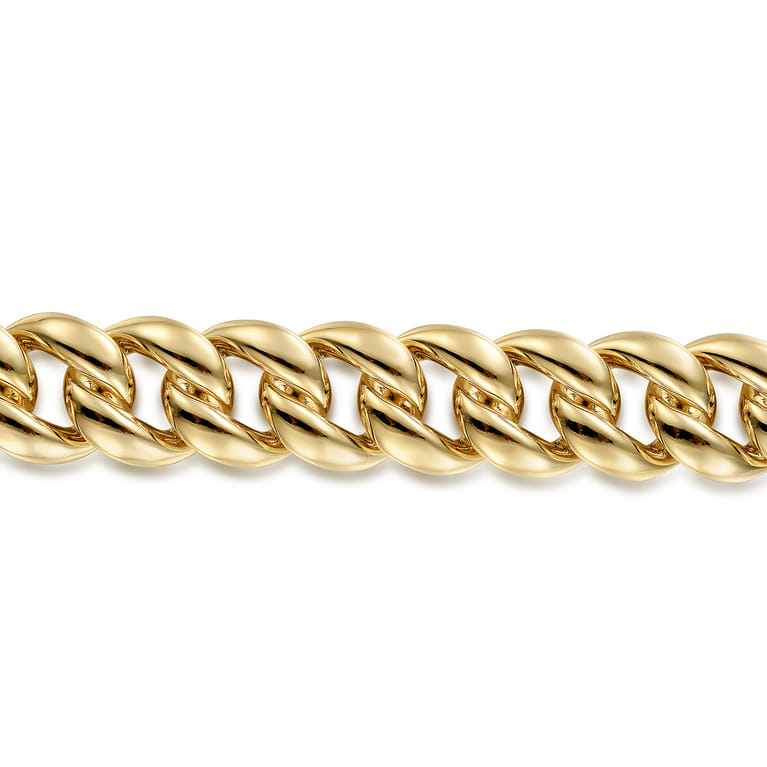 14K Yellow Gold 14mm Hollow Cuban Link Tennis Bracelet - Shot 2