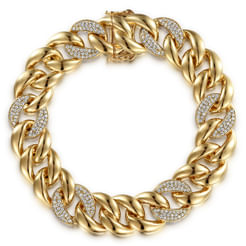 14K Yellow Gold 14mm Width Classic Diamond Men's Cuban Bracelet