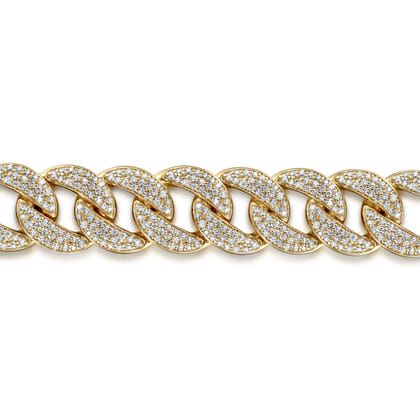 14K Yellow Gold 14mm Width Classic Diamond Men's Cuban Bracelet