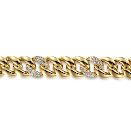 14K Yellow Gold 14mm Width Classic Diamond Men's Mix Cuban Bracelet