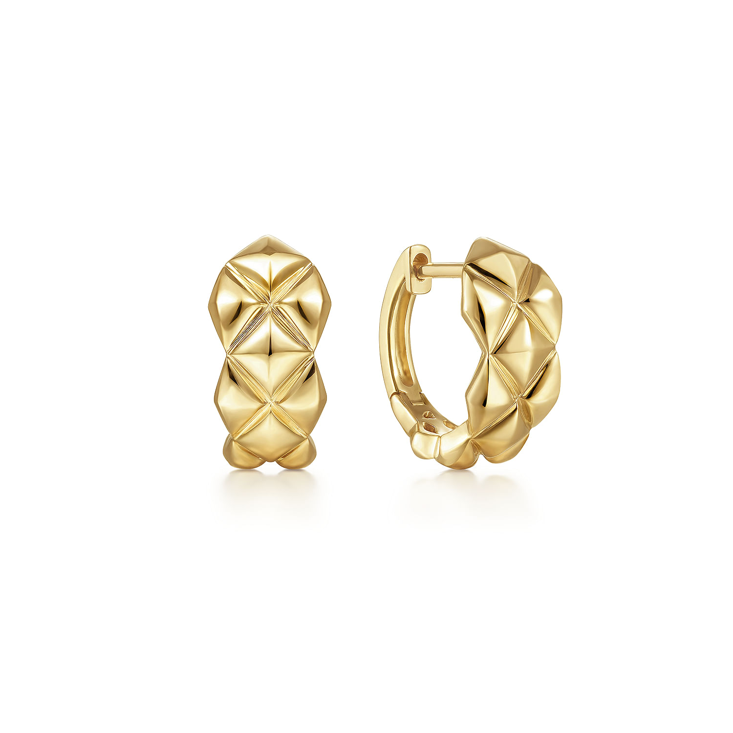 14K Yellow Gold 15 mm Quilted Motiff Huggie Earrings @ $800