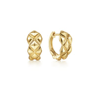 14K Yellow Gold 15 mm Quilted Motiff Huggie Earrings