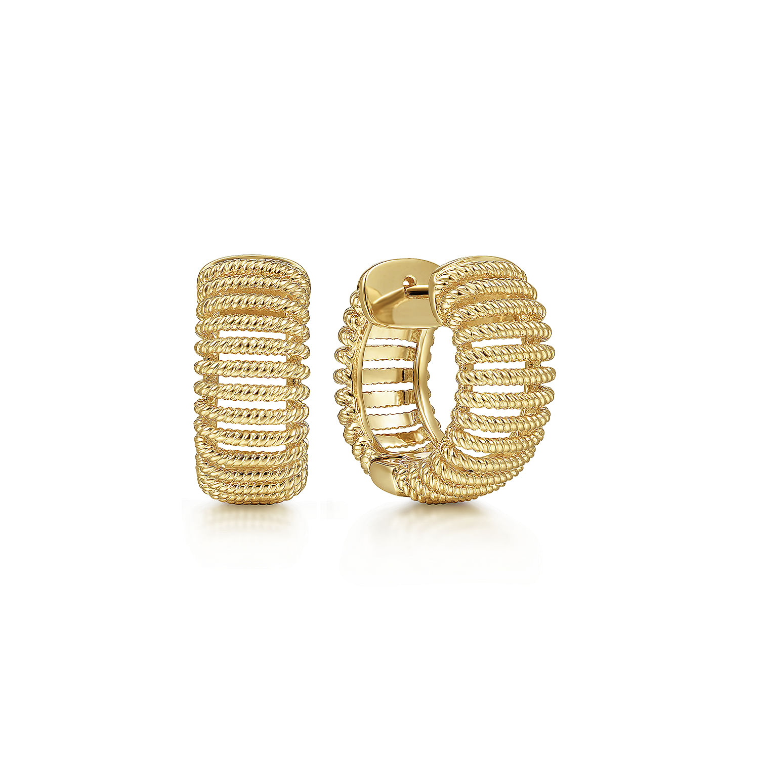 14K Yellow Gold 15 mm Wide Open Pattern Huggies