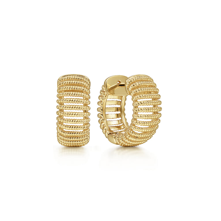 14K Yellow Gold 15 mm Wide Open Pattern Huggies - Shot 1