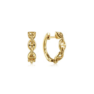 14K Yellow Gold 15mm Chain Pattern Huggie Earrings