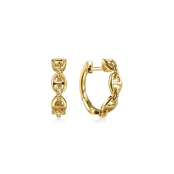 14K Yellow Gold 15mm Chain Pattern Huggie Earrings