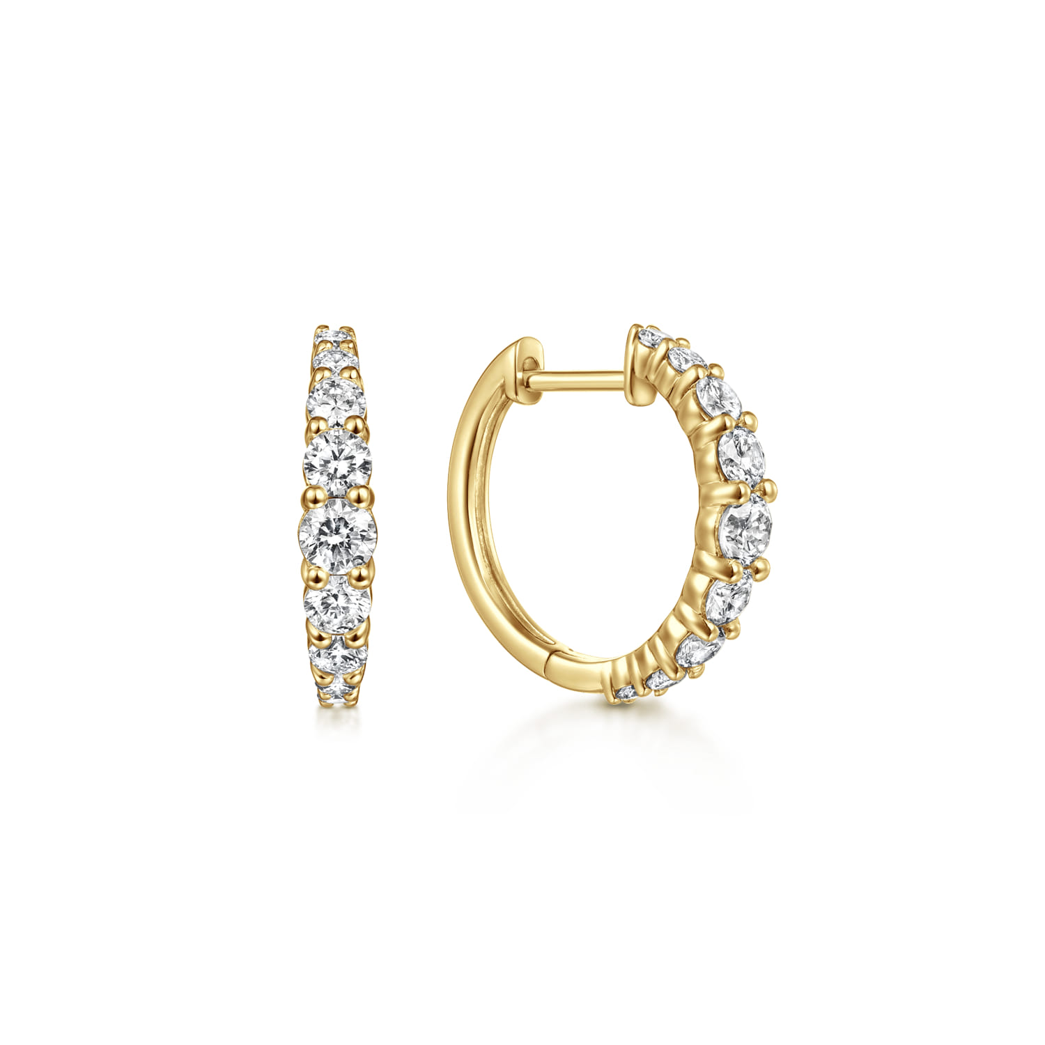14K Yellow Gold 15mm Classic Diamond Huggies - 1 ct - Shot 1