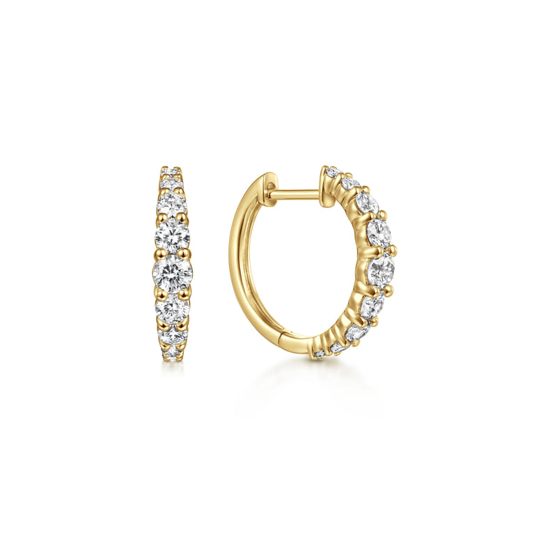 14K Yellow Gold 15mm Classic Diamond Huggies - 1 ct - Shot 1