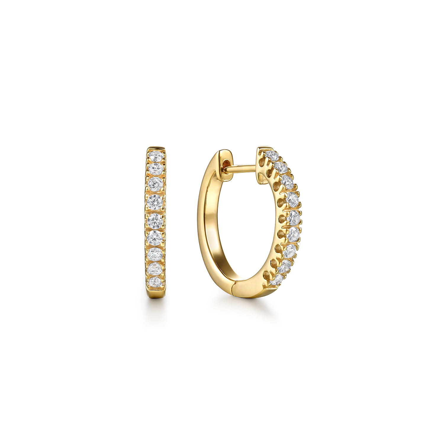 14K Yellow Gold 15mm Classic Diamond Huggies - 0.32 ct - Shot 1