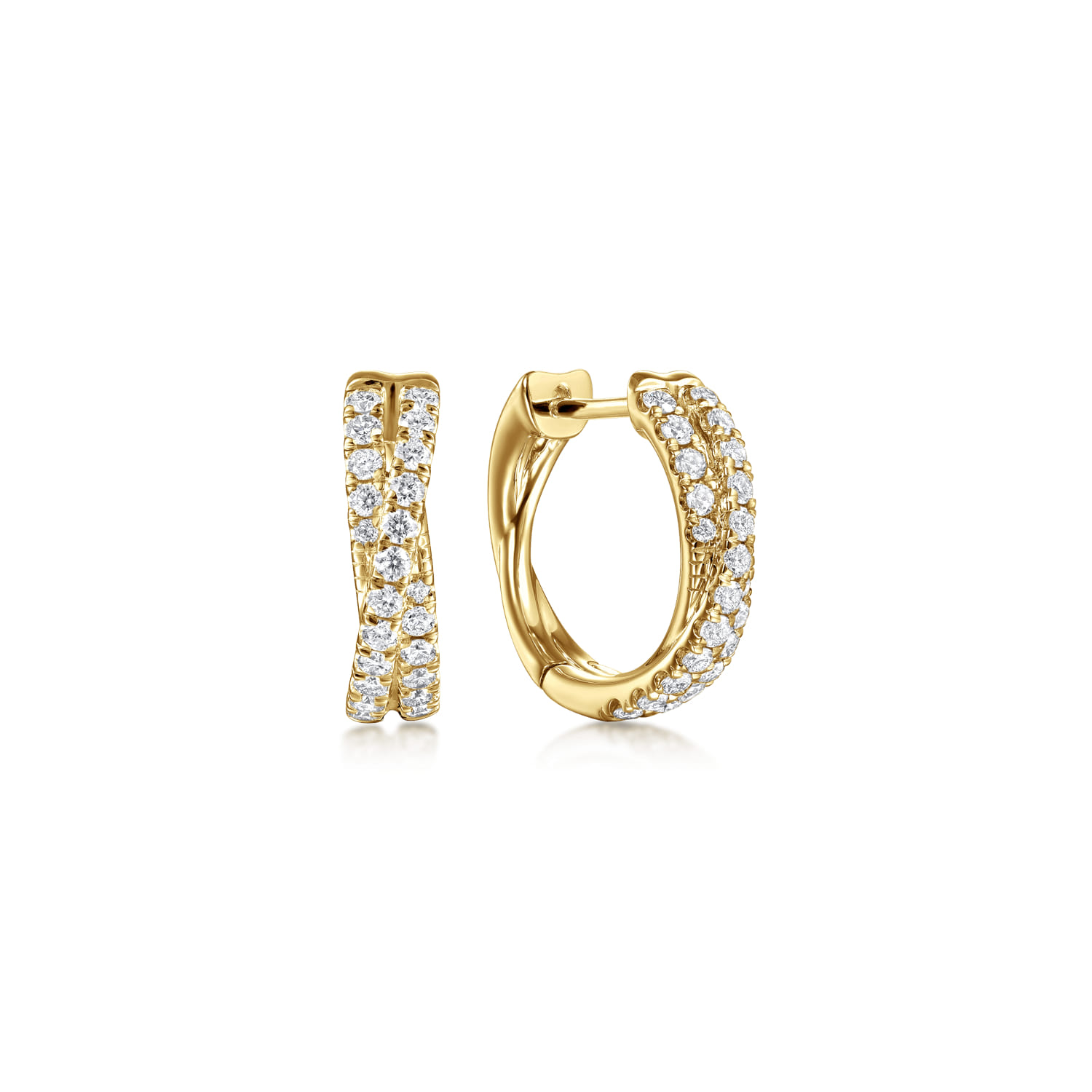 14K Yellow Gold 15mm Diamond Criss Cross Huggie Earrings - 0.5 ct - Shot 1