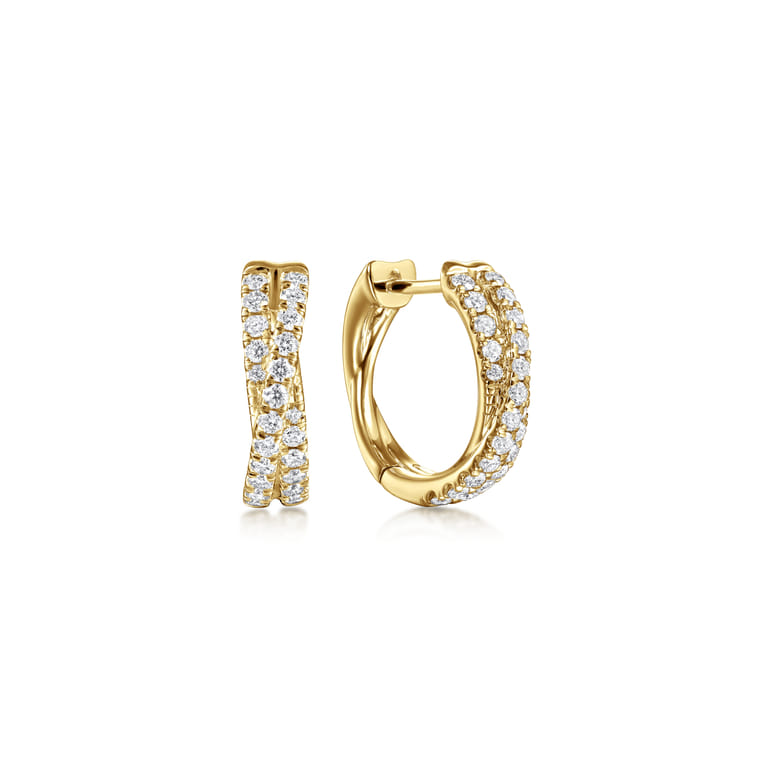 14K Yellow Gold 15mm Diamond Criss Cross Huggie Earrings - 0.5 ct - Shot 1