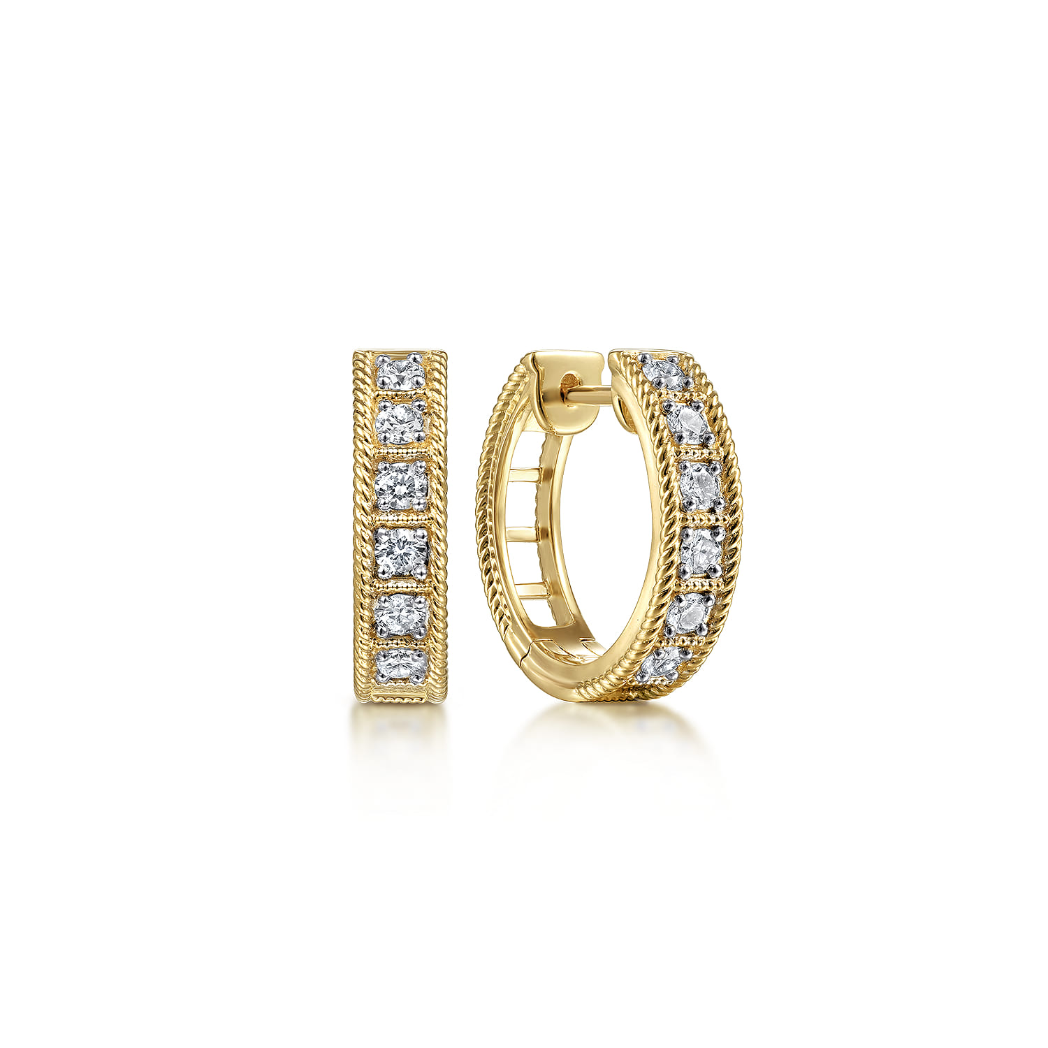 14K Yellow Gold 15mm Diamond Earrings - 0.35 ct - Shot 1