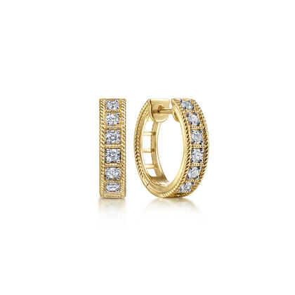 14K Yellow Gold 15mm Diamond Earrings