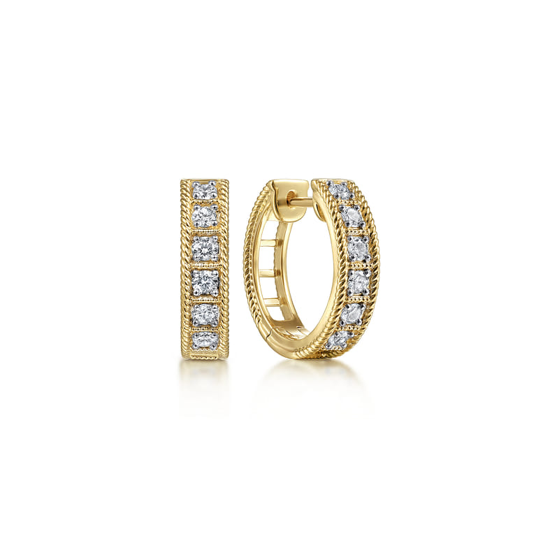 14K Yellow Gold 15mm Diamond Earrings - 0.35 ct - Shot 1