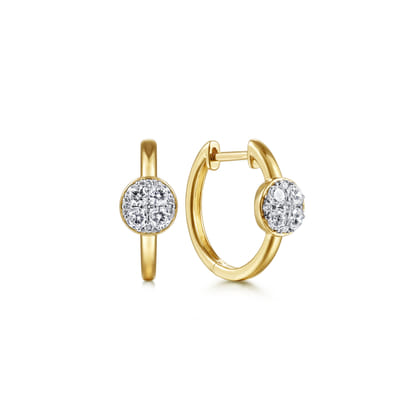 14K Yellow Gold 15mm Diamond Earrings