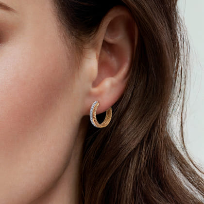 14K Yellow Gold 15mm Diamond Hoop Earrings