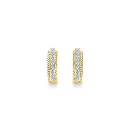 14K Yellow Gold 15mm Diamond Hoop Earrings