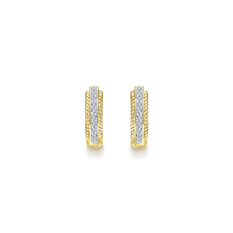 14K Yellow Gold 15mm Diamond Hoop Earrings - 0.14 ct - Shot 3