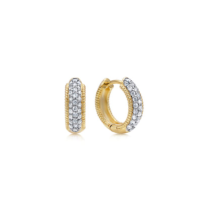 14K Yellow Gold 15mm Diamond Hoop Earrings