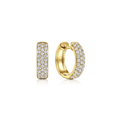 14K Yellow Gold 15mm Diamond Huggie Earrings
