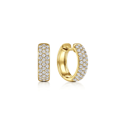 14K Yellow Gold 15mm Diamond Huggie Earrings