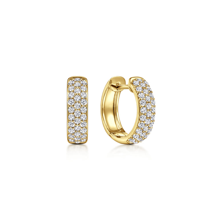 14K Yellow Gold 15mm Diamond Huggie Earrings - 0.55 ct - Shot 1