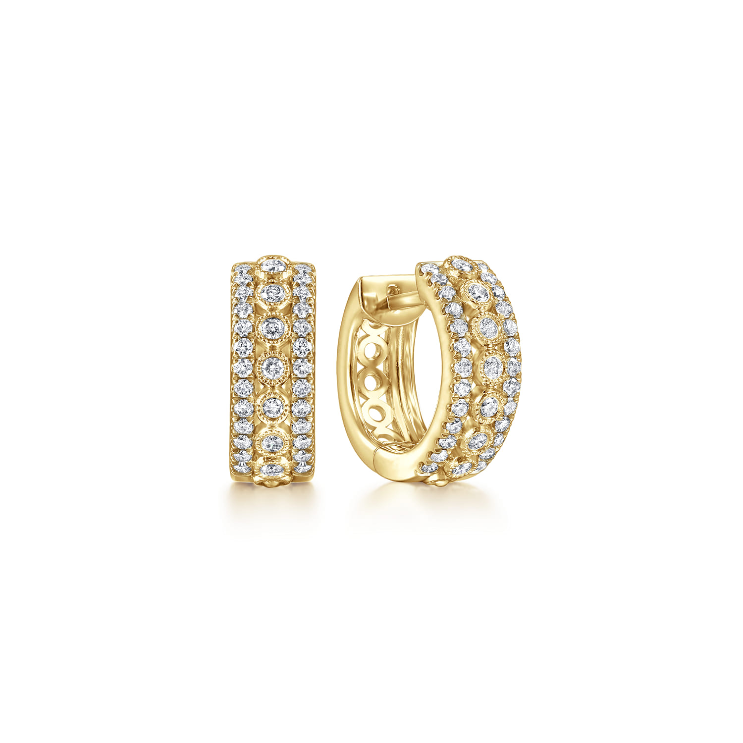 14K Yellow Gold 15mm Diamond Huggies - 0.37 ct - Shot 1