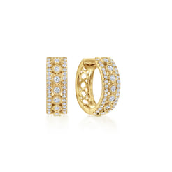 14K Yellow Gold 15mm Diamond Huggies