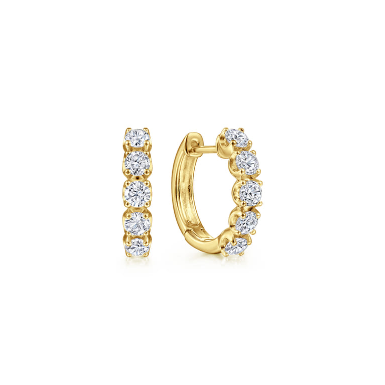 14K Yellow Gold 15mm Diamond Huggies - 1 ct - Shot 1
