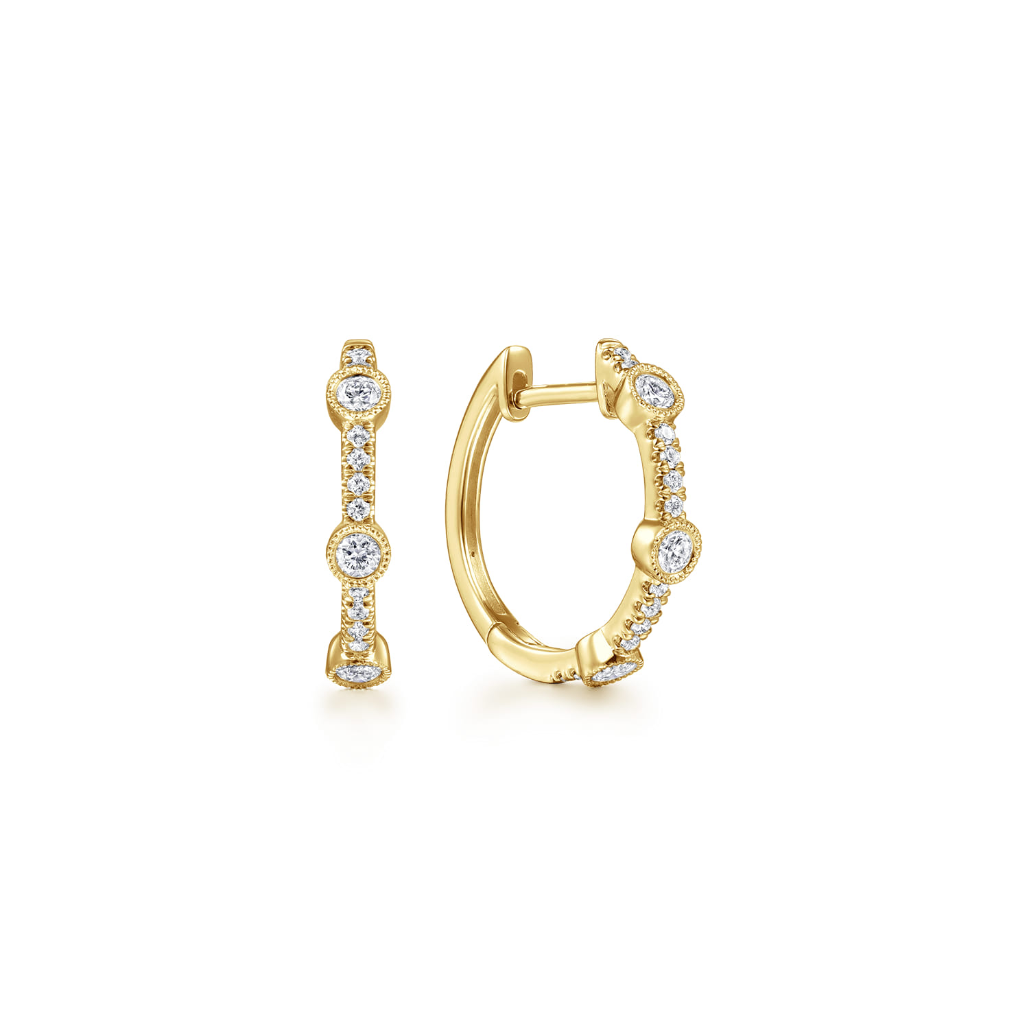14K Yellow Gold 15mm Diamond Huggies - 0.27 ct - Shot 1