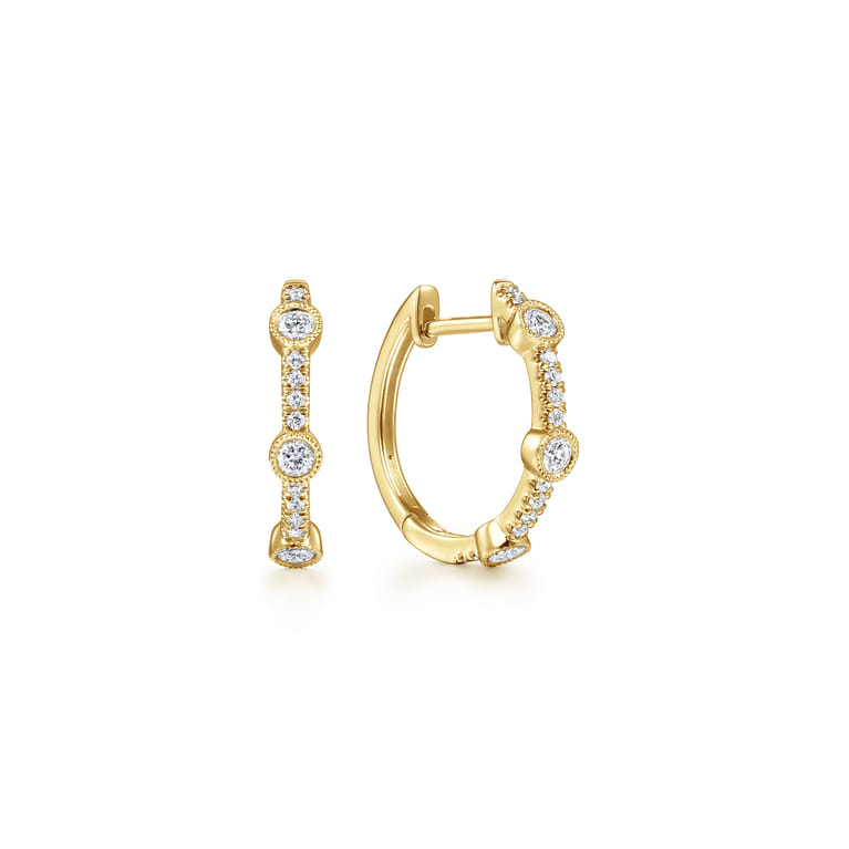 14K Yellow Gold 15mm Diamond Huggies - 0.27 ct - Shot 1