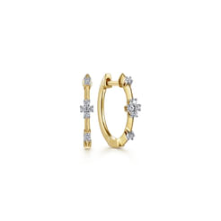 14K Yellow Gold 15mm Diamond Station Huggie Earrings