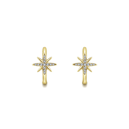 14K Yellow Gold 15mm Diamond and Star Huggies