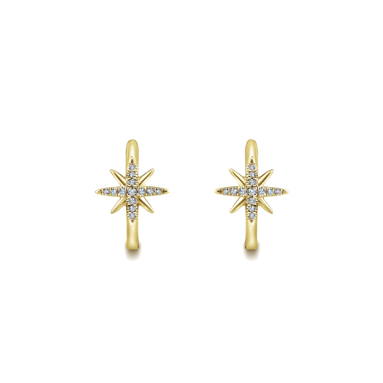 14K Yellow Gold 15mm Diamond and Star Huggies - 0.16 ct - Shot 3