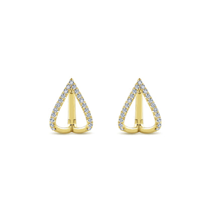 14K Yellow Gold 15mm Inverted V Diamond Huggies