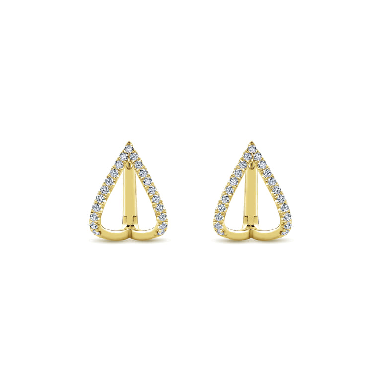 14K Yellow Gold 15mm Inverted V Diamond Huggies - 0.4 ct - Shot 3