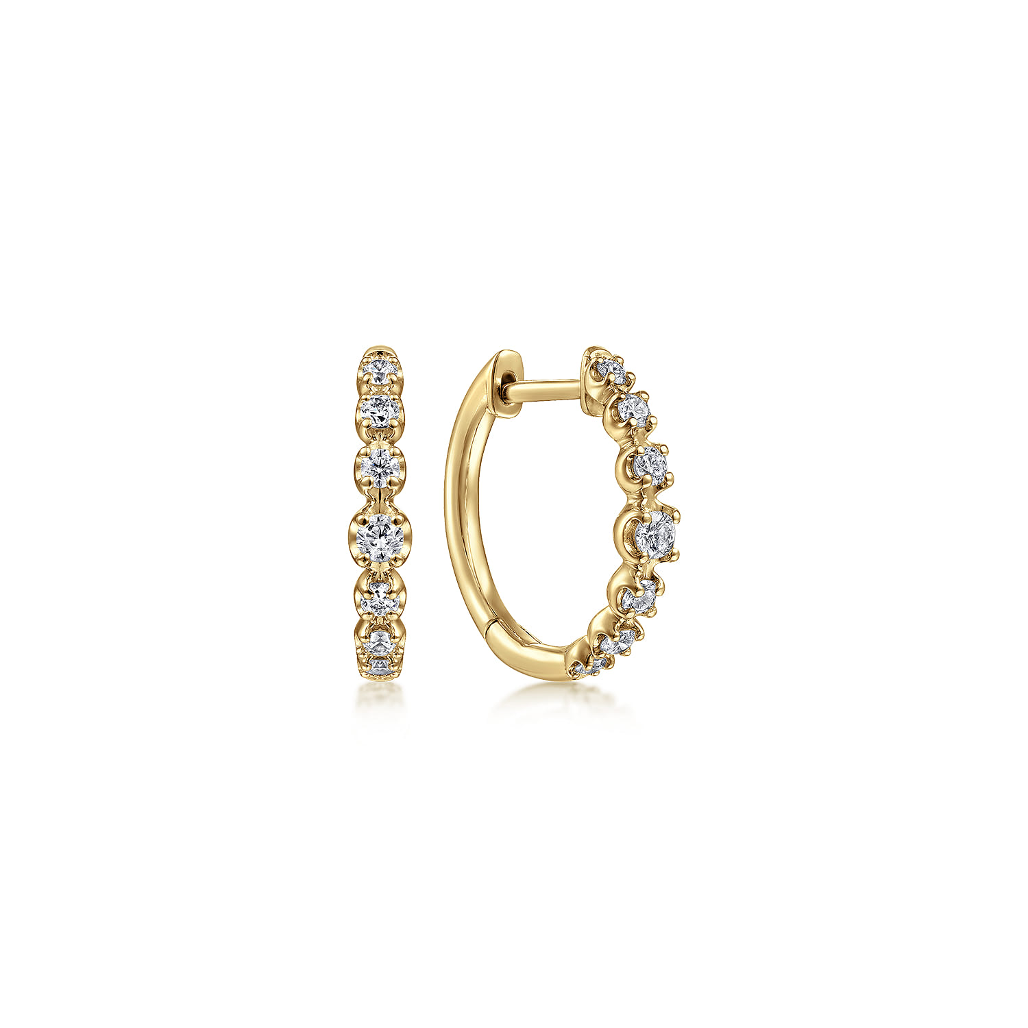 14K Yellow Gold 15mm Round Classic Diamond Huggies - 0.23 ct - Shot 1