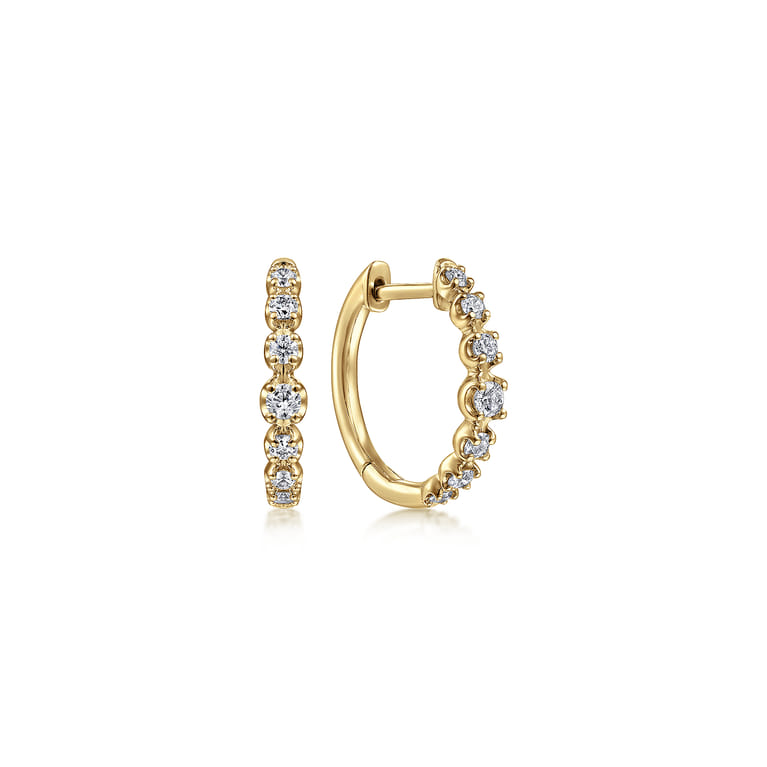 14K Yellow Gold 15mm Round Classic Diamond Huggies - 0.23 ct - Shot 1