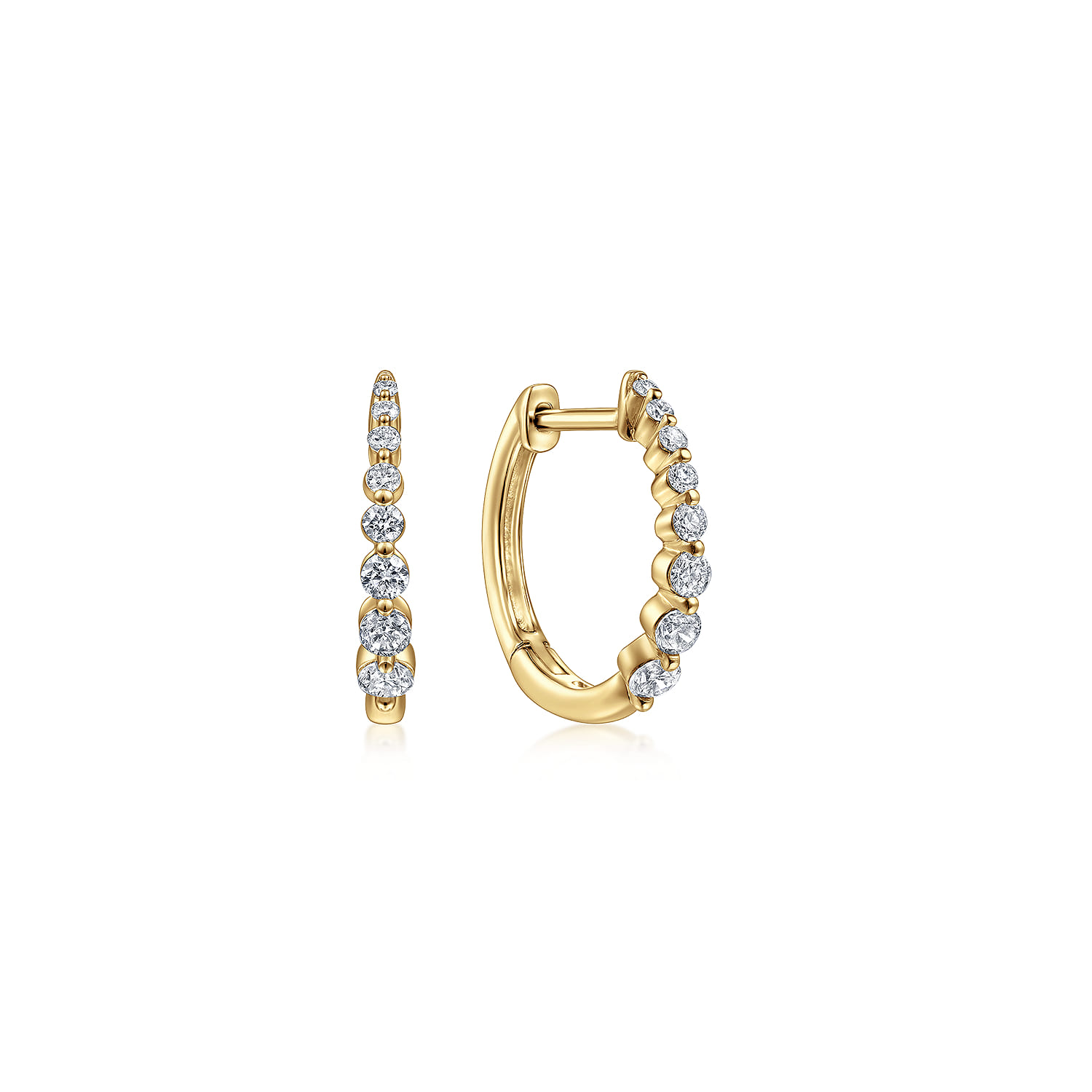 14K Yellow Gold 15mm Round Diamond Classic Huggie Earrings - 0.27 ct - Shot 1