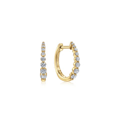 14K Yellow Gold 15mm Round Diamond Classic Huggie Earrings